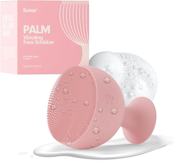 Palm Face Clean Pro⁺ - Electric Silicone Face Scrubber for Acne with 7000+ Sonic Pulses - IPX7 Waterproof Rechargeable Exfoliator with Slip-Free Grip, 3 Speed Settings & Phthalate-Free - Rose