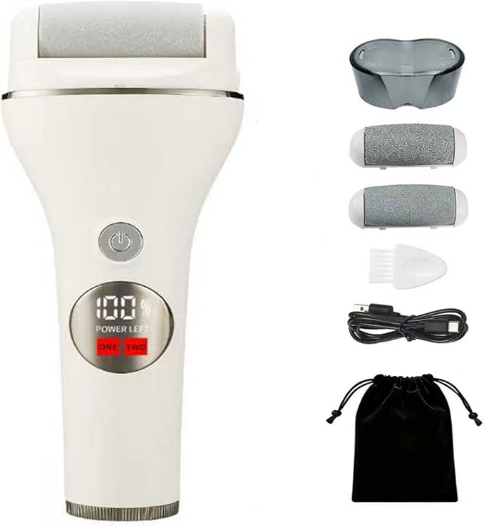Painless & Efficient Electric Callus Remover – Rechargeable Cordless, IPX5 Waterproof Gentle for Cracked Heels, Dry Skin, Portable Home Spa with 3 Heads, Dead Skin Remover
