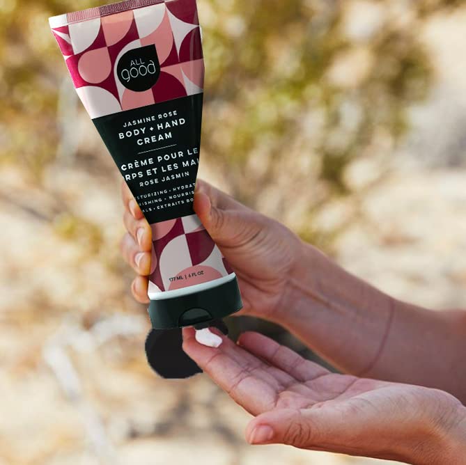 All Good Hand & Body Lotion - Moisturizing Organic Lotion for Dry Skin - Jasmine Oil, Cocoa Butter, Rosehip Oil, Arnica, Vitamin E - Non-Greasy Body Butter, 6 fl oz (Jasmine Rose)