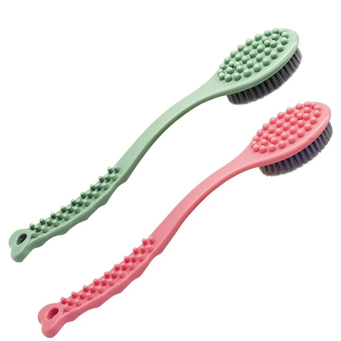 QiCheng&LYS long handle bath brush, soft and comfortable massage brush bath brush - 14 inches (green and Pink)