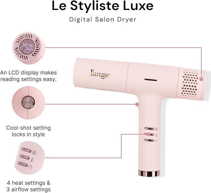L'ANGE HAIR Le Styliste Luxe Digital Luxury Hair Dryer | Quiet Brushless Blow Dryer with Diffuser | Hairdryer with 4 Heat & 2 Speed Settings | Ion Technology | Best Hair Dryer for Blowouts (Blush)