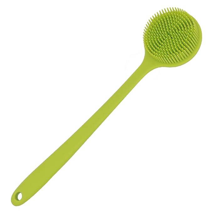 DNC Silicone Back Scrubber for Shower Soft Bath Body Brush with Long Handle (Green)