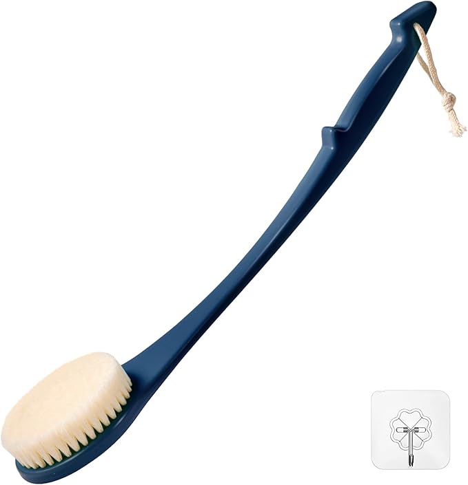 Back Scrubber for Shower, 17-Inch Shower Brush for Men and Women, Long Handle Exfoliating Body Brush, Medium Bristle Stiffness for Dry or Wet Brushing (Navy Blue)
