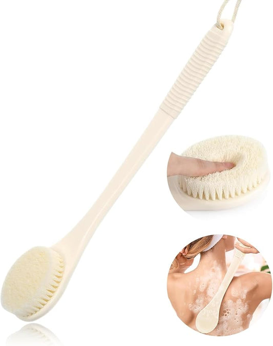 17-Inch Back Scrubber for Shower, Anti-Slip Exfoliating Body Brush for Bath, Gentle Back Brush for Shower for Men, and Women, Cleaning Skin for Smooth, Glowing Skin (Cream White)