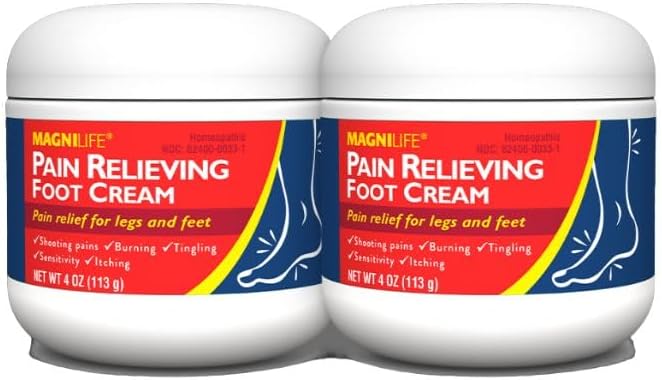 MagniLife Pain Relieving Foot Cream, 2 x 4 oz Jars, Soothing Relief for Soreness, Pain, Burning, Tingling, Itching or Sensitivity in Feet & Legs, Moisturizing & Hydrating Foot Cream, No Petroleum