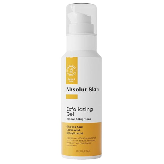 AbsolutSkin Exfoliating Gel – Gentle Peeling Gel with Glow Inducing Acids – Unclogs Pores, Smooths Texture & Brightens Skin – 100ml