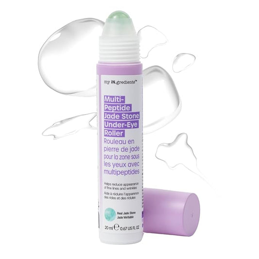 Masque Bar My Ingredients Hydrating Under Eye Serum with 360° Jade Stone Roller, Multi-peptides & Hyaluronic Acid Treats Eye Puffiness, Dark Circles- Instant Wrinkle Remover -Korean Skincare-20ml