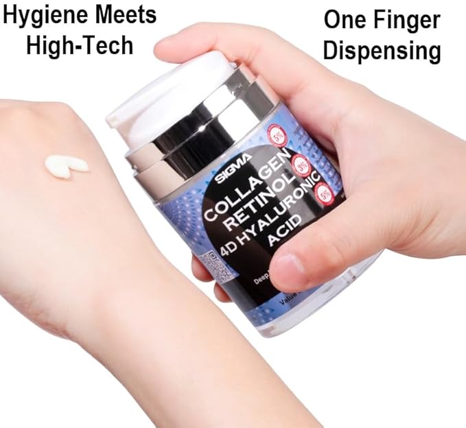 Anti-Aging Face Cream $6.46/oz - 5% Marine Collagen 3% Retinol 5% Hyaluronic Acid - Wrinkle Firming Moisturizer Face Neck - Professional Strength 3.7oz - 1 Finger Cream Dispenser