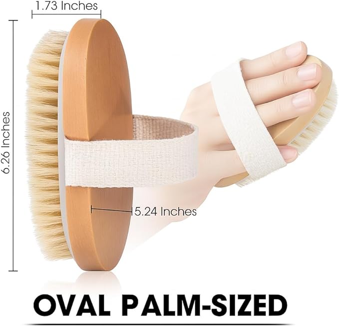 OPAZ 2-Pack Dry Body Brush – Natural Boar Bristles, Ergonomic Cotton Strap – Smoothes Skin, Reduces Cellulite, Boosts Circulation & Lymphatic Drainage – Eco-Friendly Wooden Scrub