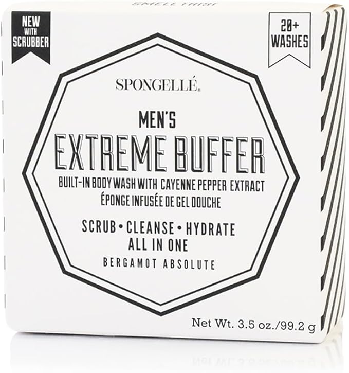 SPONGELLÉ Men's Extreme Buffer - Body Wash/Shower Gel Sponge - Bergamot Absolute White