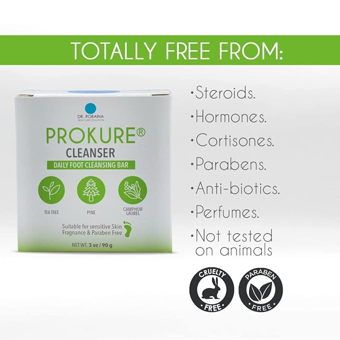 PROKURE Foot Cleanser Bar for Dry, Cracked Feet – Exfoliates & Softens Calluses with Tea Tree Oil, Urea, Aloe Vera & Camphor | Hydrating, Paraben-Free, Dermatologist-Tested | Made in USA | 3 oz