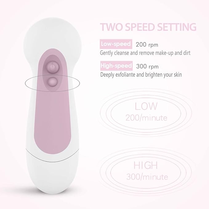 Waterproof Facial Cleansing Spin Brush Set with 5 Exfoliating Brush Heads - Electric Face Scrubber Cleanser Brush by CLSEVXY - Face Brush for Gentle Exfoliation and Deep Scrubbing