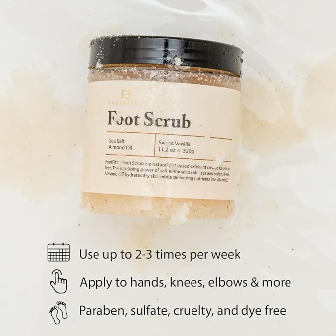 FootFitter Natural Foot Scrub with Sea Salt, Deep Exfoliating Foot Care for Dry Skin, Calluses, and Cracked Heels, Smooths Dry Feet (Made in Germany) Sweet Vanilla Scent