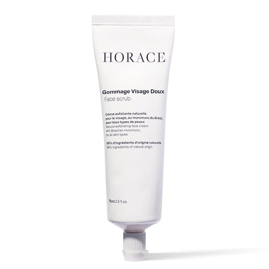 HORACE Gentle Face Scrub for Men - Exfoliating Cream with Argan Seeds, Murumuru Butter and Vitamin E - Pore Unclogging Skincare for All Skin Types - Unscented, 2.5 fl.oz