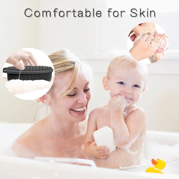 3 Pack Silicone Body Scrubber, Silicone Loofah Soft Exfoliating Body Scrubber, Silicones Body Brush Bath Shower Scrubber for Body, 2 in 1 Bath and Shampoo Wash Brush for Skin Exfoliation Men Women