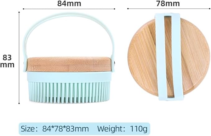 Bamboo & Silicone Body Scrubber for Shower – Gentle Exfoliating Bath Brush with Soft Bristles, Easy-Foam Design, Quick-Dry, Ergonomic Strap Handle, Eco-Friendly, for Women & Men (Green)