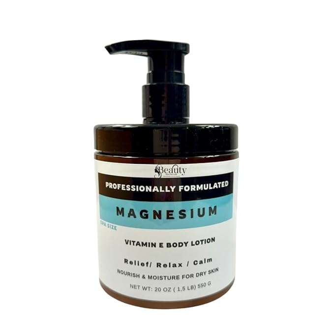 Magnesium & Vitamin E with Shea butter Body Lotion. Muscle Relief and Relaxation, supple, reducing Cramps and the effects of cracked Made in USA with Organic Ingredients