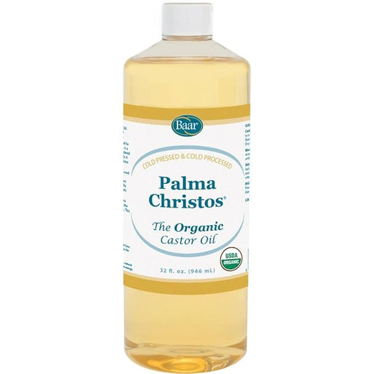 Baar Palma Christos Organic Castor Oil Products, Cold-Pressed, Hexane-Free, USDA Certified, for Skin, Hair, Massage & Castor Oil Packs, 32 oz