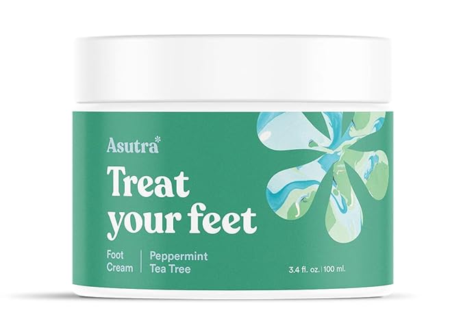 ASUTRA Treat your Feet Foot Cream, 3.4 oz - Rich Lotion with Shea Butter for Dry, Cracked Feet, Peppermint & Tea Tree Essential Oils