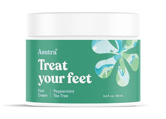 ASUTRA Treat your Feet Foot Cream, 3.4 oz - Rich Lotion with Shea Butter for Dry, Cracked Feet, Peppermint & Tea Tree Essential Oils