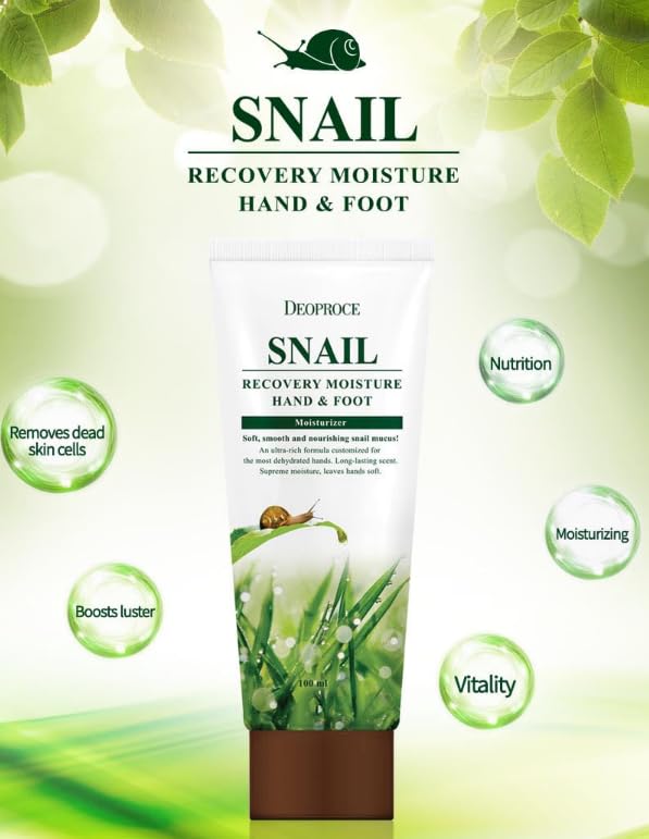 Deoproce Snail Recovery Moisture Hand & Foot Cream | Ultra-Fast Absorbing, Deep Hydration & Repair | Lightweight, Non-Greasy Formula | 100ml