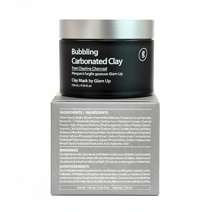 GLAM UP Clean Bubbling Carbonated Clay Mask for Face, Easy-Wash Off Pack, Deep Cleansing, Refreshing Skin Clay Mask, Korean Vegan Skin Care 135ml (4.56 Fl Oz)