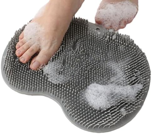 Silicone Shower Foot Scrubber Mat, 2025 New Silicone Foot Scrubber for Shower, Back Massage Pad with Suction Cups Non-Slip Exfoliating (Gray,1)