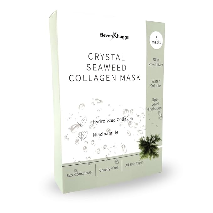 Crystal Seaweed Bio-Collagen Sheet Mask – Hydrating, Brightening & Firming Face Masks with Niacinamide, Korean Skincare Formula (5 Pack)