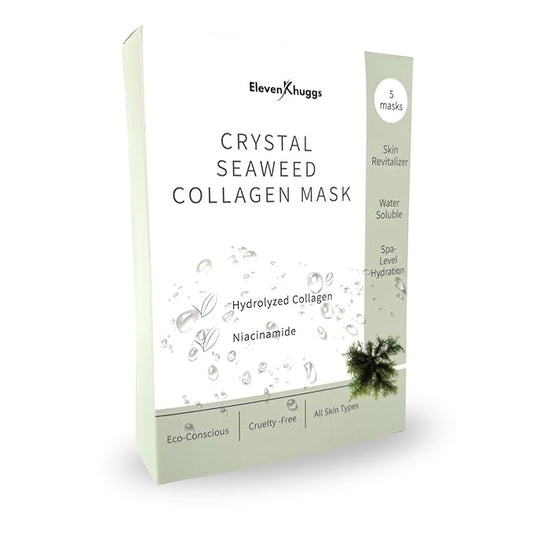 Crystal Seaweed Bio-Collagen Sheet Mask – Hydrating, Brightening & Firming Face Masks with Niacinamide, Korean Skincare Formula (5 Pack)