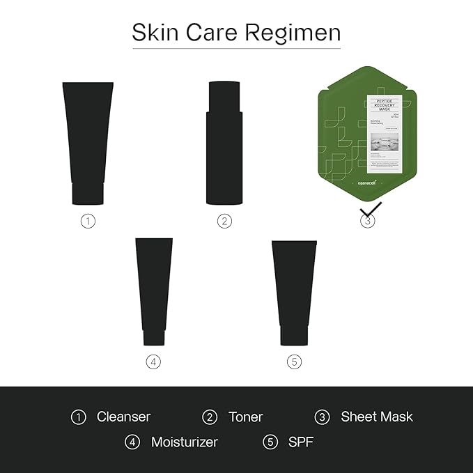 Peptide Recovery Mask with Cica and Rose Water, Calms and Soothes, Antioxidant-Rich Sheet Mask for Sensitive Skin, 7 Count