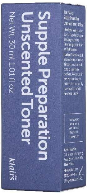 DearKlairs Supple Preparation Unscented Toner, Soothing, Fast Absorbing, Non-Irritating, Fragrance-Free, Trial Size, K-Routine, Korean Skin Care, 1.01 Fl Oz