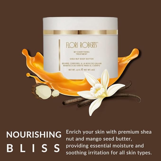 Flori Roberts Shea Nut Body Butter, Premium Moisturizer for Rough Dry Skin, Nourishing Body Cream for Women of Color or Darker Skin Tones, 8 oz