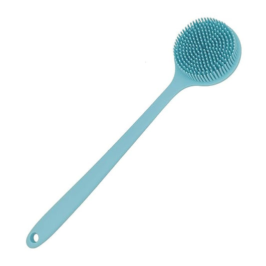 DNC Silicone Back Scrubber for Shower, Soft Bath Body Brush with Long Handle (Blue)