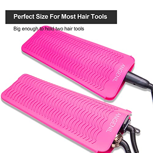 ANGENIL Resistant Silicone Mat Pouch for Hair Straightener Professional Beach Wave Curling Iron 2 in 1, Titanium Ceramic Flat Iron, Curling Wand, Crimper Hair Iron Tools, Food Grade Silicone, Pink