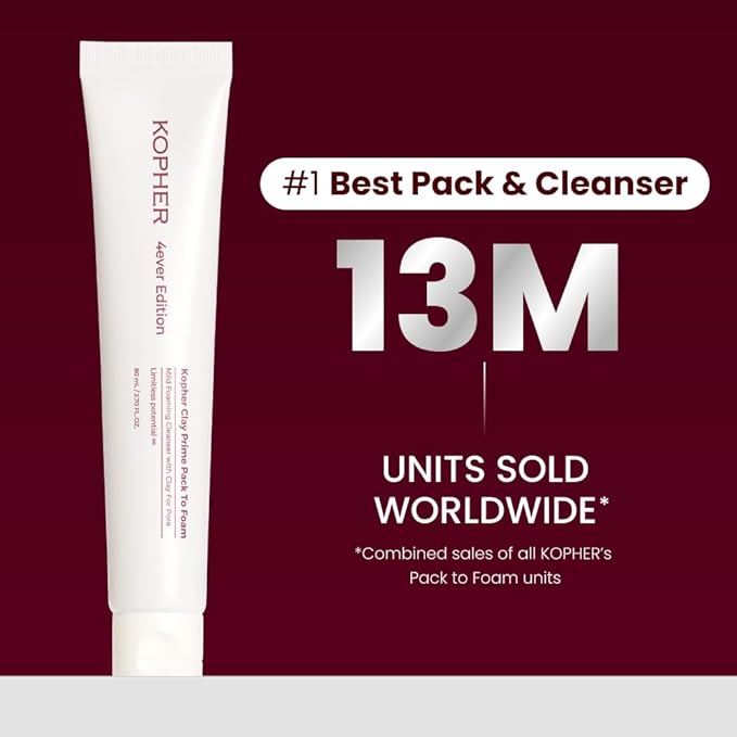 Kopher Clay Prime Pack to Foam [4ever Edition] Facial Cleanser: Hydrating & Purifying Cleanser for Sensitive Skin - Makeup Remover, pH Balanced, Korean Skincare (2.7 fl.oz.)