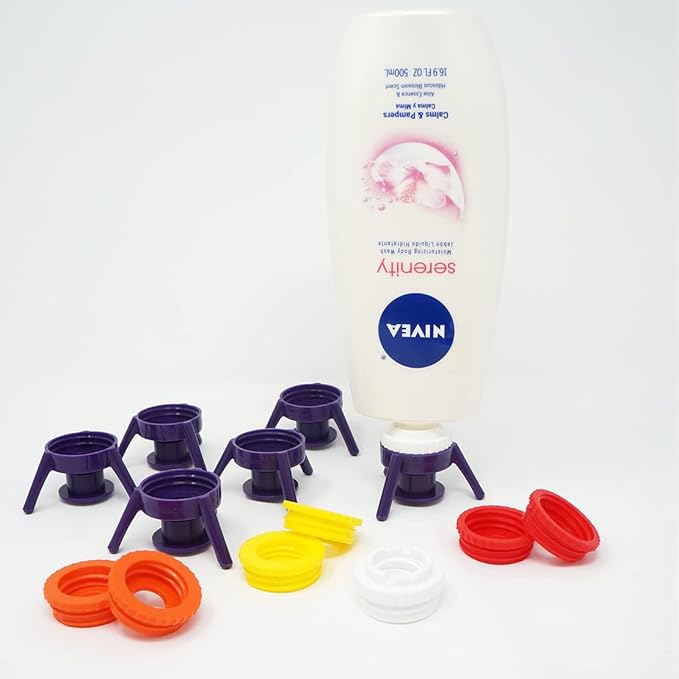 Flip-It! Bottle Emptying Kit, No More Wasted Product - Fits Most Plastic Bottles – Get Every Drop of Shampoo & Lotion – Adapters Included to fit Nivea, Eucerin, and Aquaphor