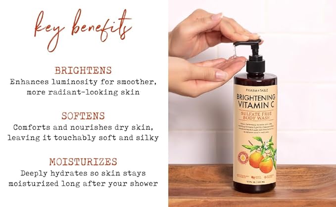 Brightening Vitamin C Body Wash for Women and Men - Brightens and Nourishes the Skin, Sulfate Free, 100% Cruelty Free, 480ml