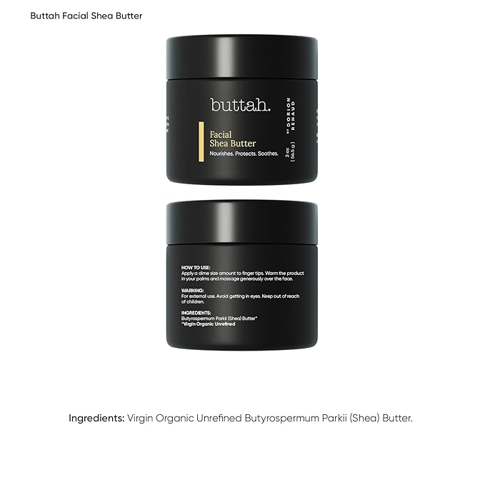 Buttah Skin Facial Shea Butter 2oz - Organic Whipped Virgin Raw Moisturizer for All Skin Tones - Hydrating & Natural