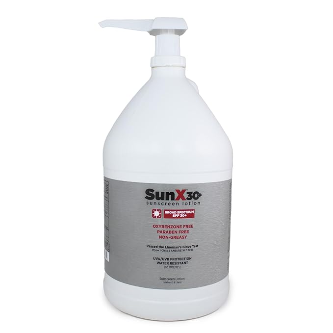 CoreTex Sun X 30+ SPF Broad Spectrum Sunscreen Lotion - 1 Gallon Jug & Pump Bottle of Paraben, Oxybenzone, Octinoxate, & Oil Free Sunscreen - No White Cast and Water Resistant Up to 80 Minutes