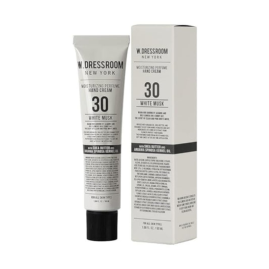 W.Dressroom No.30 White Musk Moisturizing Hand Cream for Dry Hands, Non-Greasy Korean Hand Lotion & Hand Care for Women with Hydrating Formula, Travel Size (1.69 fl oz)