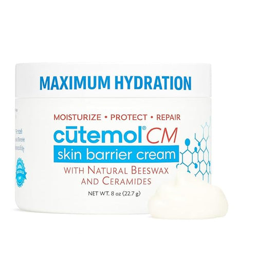 Cutemol CM Emollient Moisturizing Cream - For Severely Dry and Damaged Skin - Natural Beeswax Formulation containing Ceramides - Hydration for Cracked Hands and Feet, Eczema, Psoriasis (8 oz)