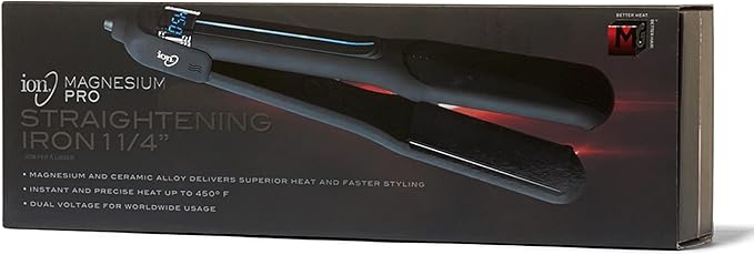 Ion Magnesium Flat Iron 1¼ inch, Heats to 450 °F for Fast, Sleek Styling