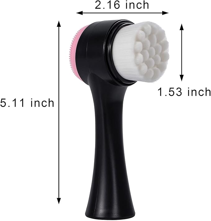 Face Brush 2 in 1, Facial Cleansing Exfoliating Scrubber Brush, Silicone Double Side Face Wash Scrub Brush with Super Soft Bristles for Deep Pore Cleansing, Massaging, Skincare Makeup Removal
