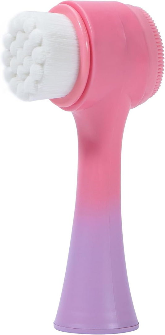 Face Brush 2 in 1, Silicone Facial Cleansing Exfoliating Brush Soft Bristles Pore Deep Cleansing Manual Dual Face Wash Scrub Brush For Massaging, Makeup Skincare Removal, Gradient Pink