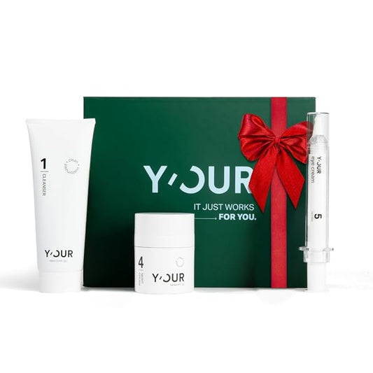 Y’OUR Essential 3-Step Anti-Aging Kit: Hydrating Cleanser, Hydration Cream & Retinol Eye Cream for Wrinkle Reduction, Firming & Deep Hydration. Made in USA. Holiday Gift Bundle