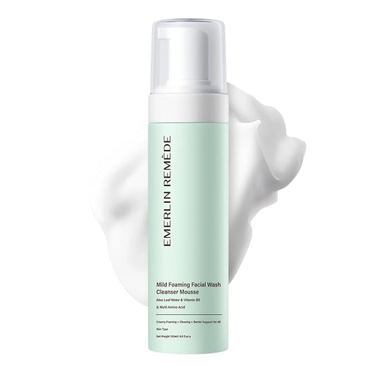 Mild Foaming Facial Wash Cleanser Mousse with Aloe Leaf Water, Amino Acids & Vitamin B5, Gentle Hydrating Face Wash for All Skin Types, 200ml
