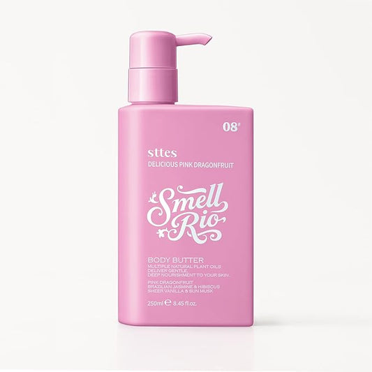 Sttes Body Butter 08# (Delicious Pink Dragonfruit) – 250ml Whipped Body Cream with Pink Dragonfruit, Jasmine & Hibiscus Scent, Jojoba & Coconut Oil, Caffeine