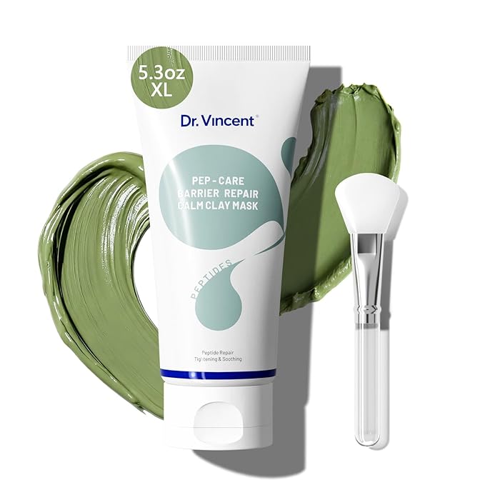 Deep Cleansing Green Clay Mask for Face, Kaolin Clay Masks Blackheads and Pores with Mung Bean for Soothing Detox, Oil Control, Mud Mask with Brush for All Skin Types（5.3 oz）