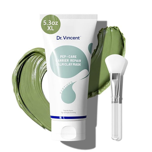 Deep Cleansing Green Clay Mask for Face, Kaolin Clay Masks Blackheads and Pores with Mung Bean for Soothing Detox, Oil Control, Mud Mask with Brush for All Skin Types（5.3 oz）