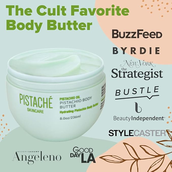 Pistaché Skincare Pistachio Oil Whipped Body Butter Cream | Rich Moisturizer for Dry Skin with Vitamin E & Antioxidant Protection | The Boyfriend Body Butter, 8 oz